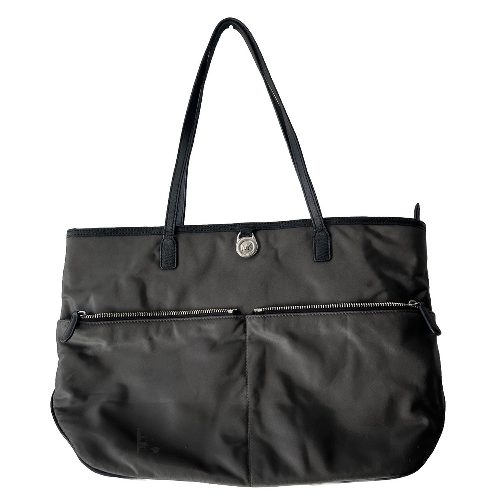 Michael Kors Kempton Gray Nylon Zip Top Tote Bag Purse Blue Lining Large
